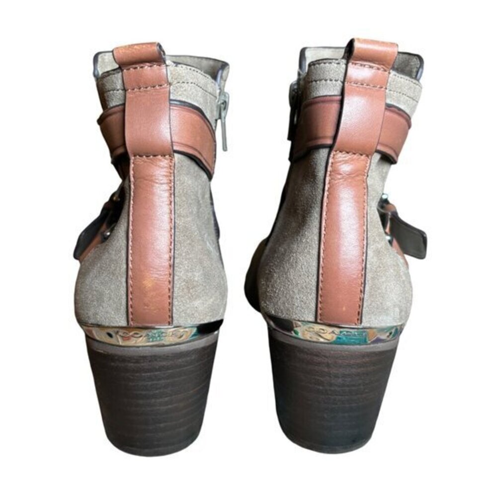COACH Womens Taupe Bootie Pauline Size 9 M Leather Ankle Boots Suede Strappy - Picture 3 of 16